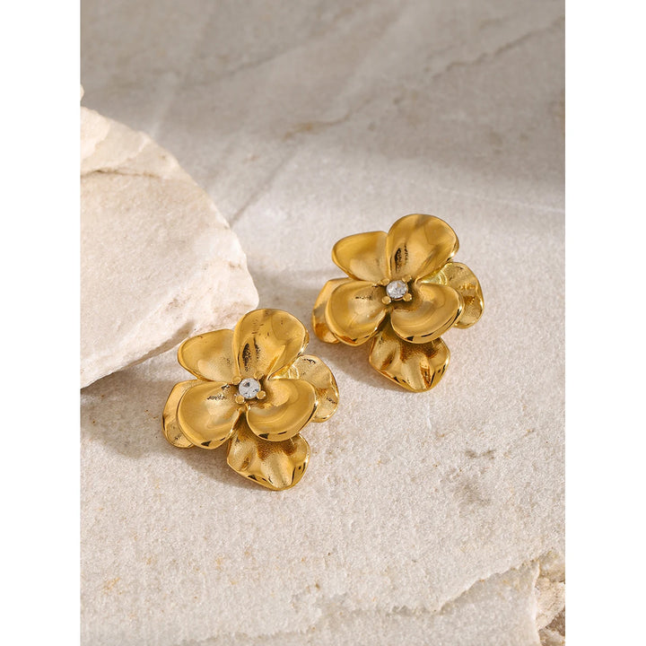 18k Gold Plated Flower Stud Earrings