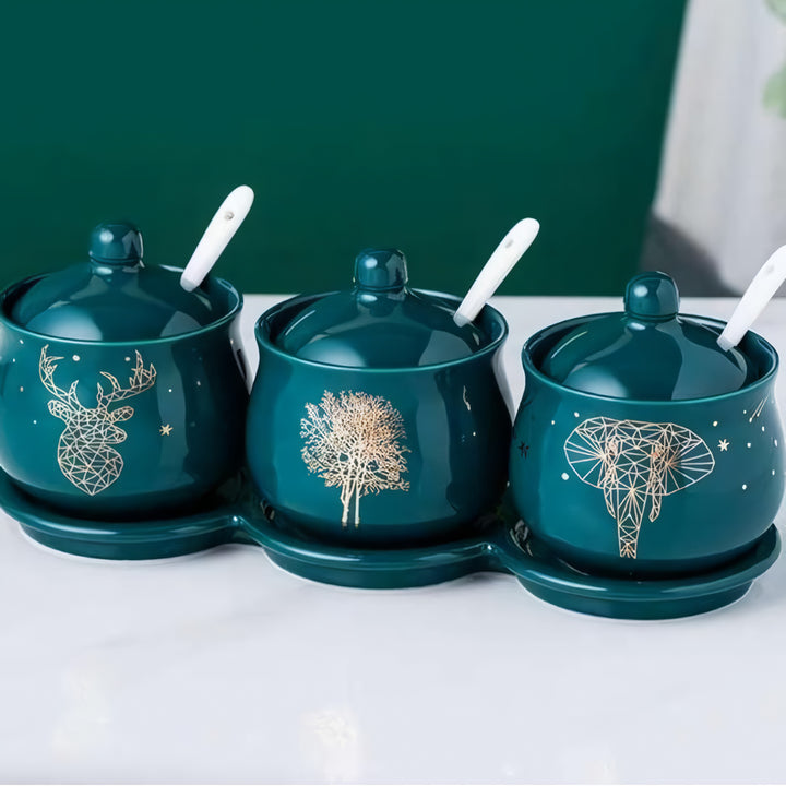 Creative Nordic Style Light Luxury Emerald Ceramic Seasoning Jar Set