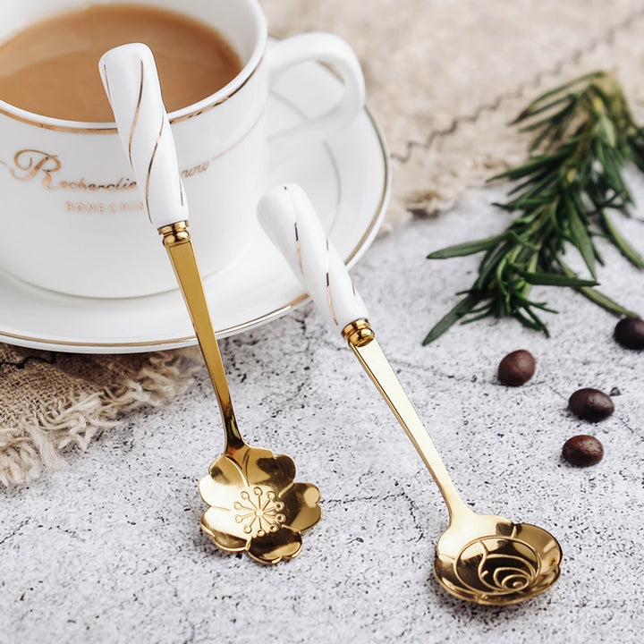 Elegant Mini Stainless Steel Flower Teaspoon with Ceramic Handle