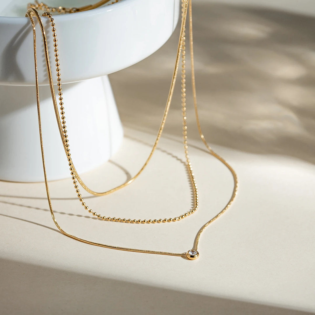 18K PVD Minimalist Three Layer Y Shaped Necklace Chain for Women