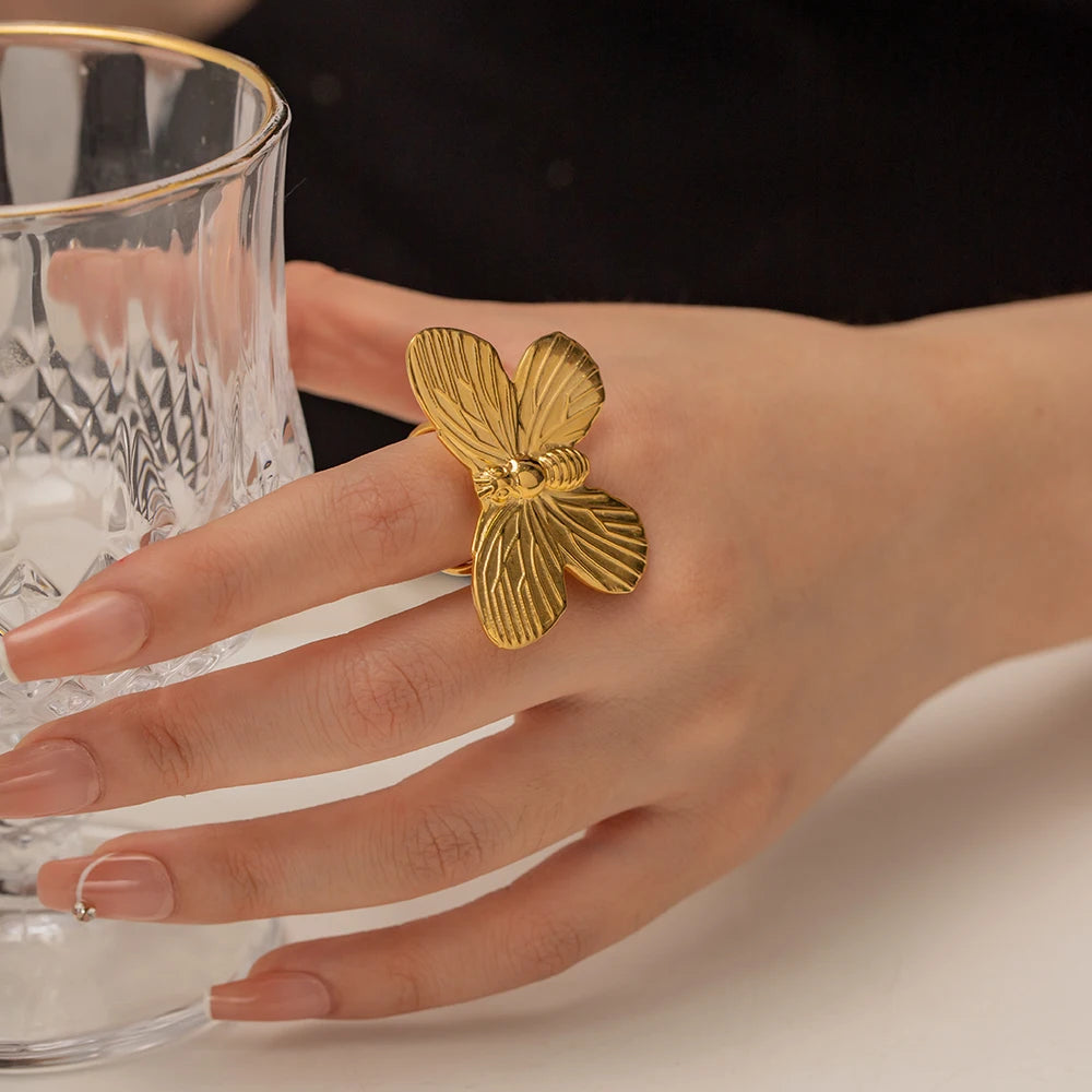 Adjustable Vintage Butterfly Stainless Steel Ring