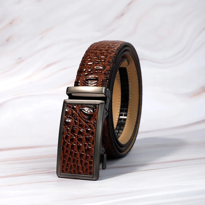 Luxury Men's Leather Belt with Automatic Buckle – Crocodile Pattern