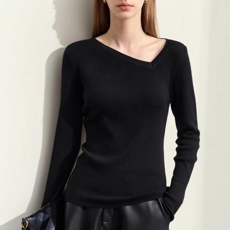 Autumn Asymmetrical Diagonal V-neck Slim Sweater