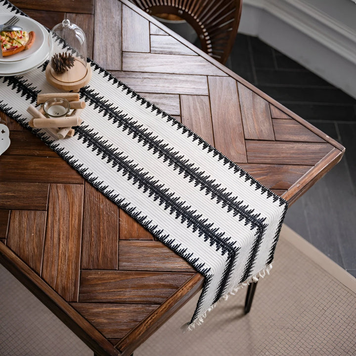 Black and White Cotton Table Runner