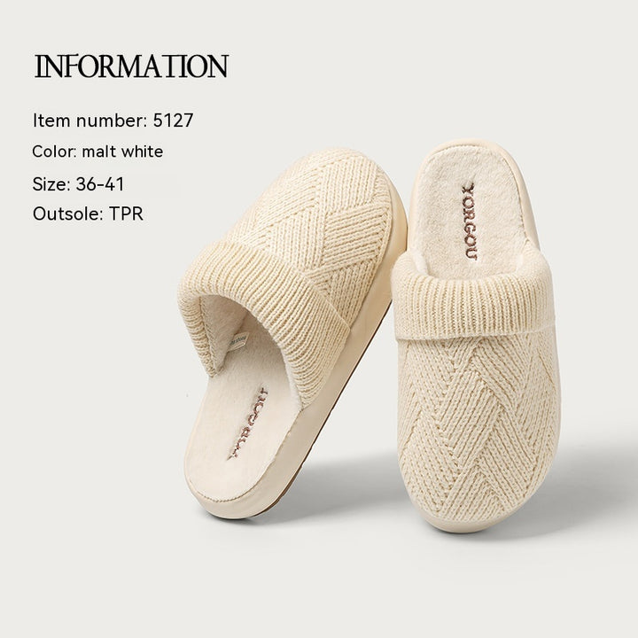 Yuangang Wool Cotton Slippers Women's Fleece-lined Thermal Indoor Floor Thick Bottom Non-slip Household Men's Winter