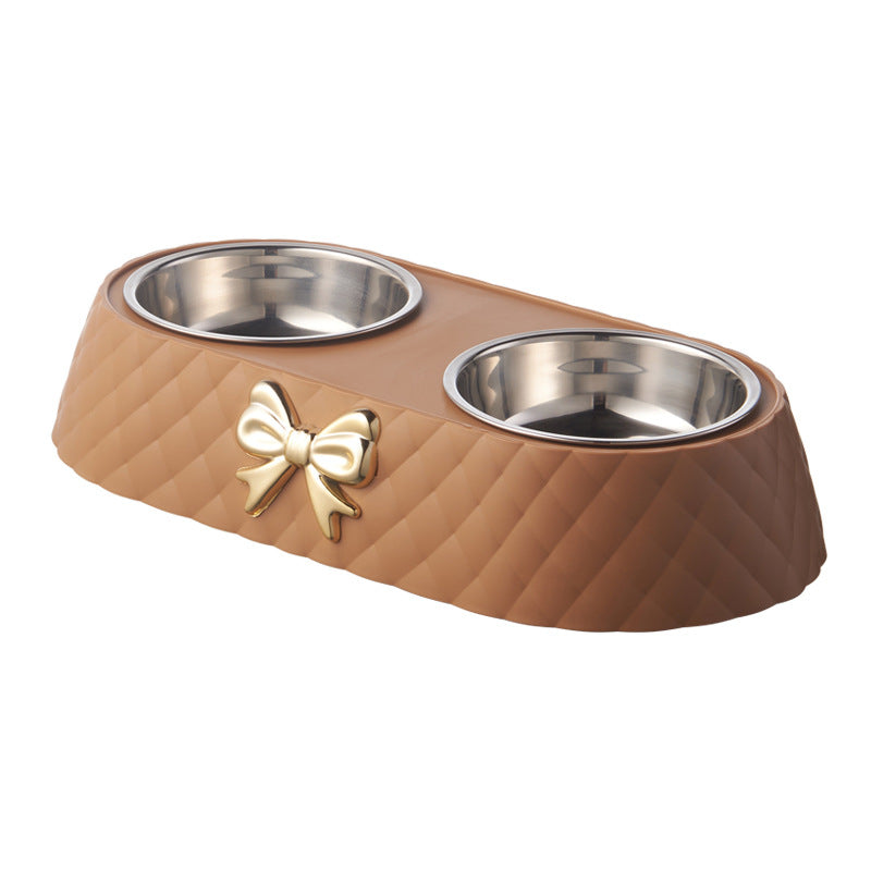 Luxury Double Pet Feeding Bowl with Bow-tie Design