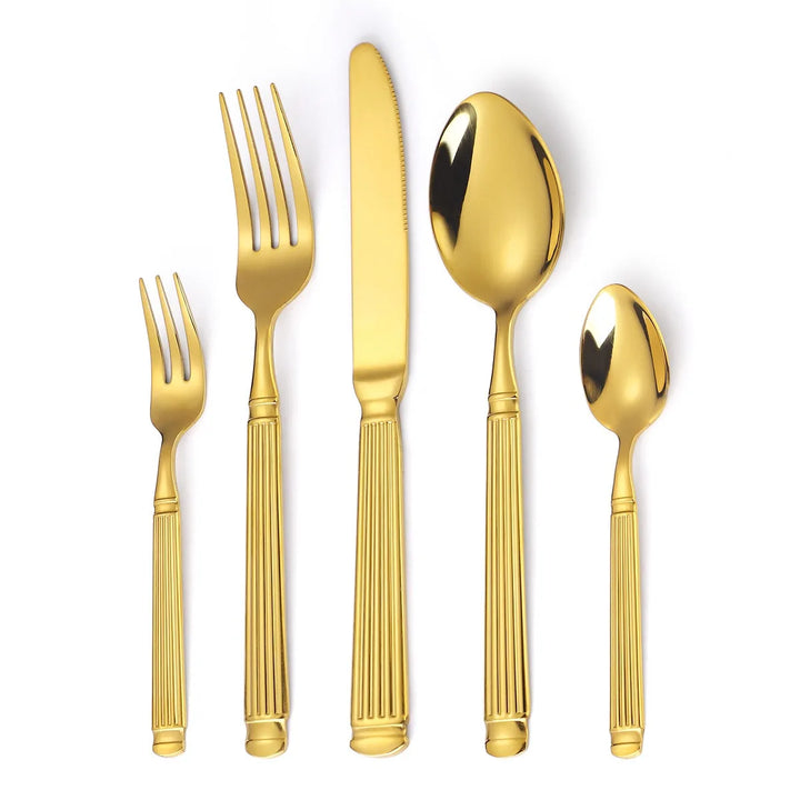 Gold Roman Column Style Cutlery Set - Stainless Steel Flatware Set