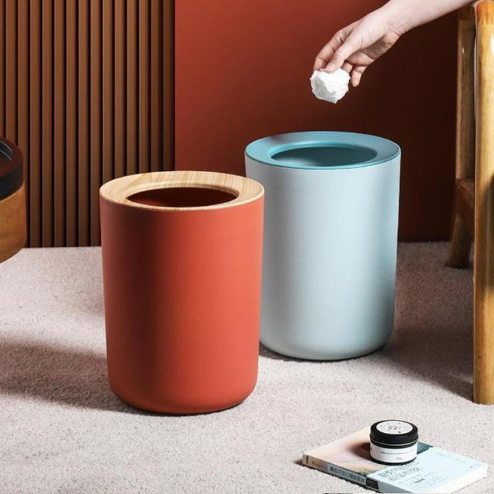 12L Retro Wood Grain Trash Can – Creative Eco-Friendly Wastebasket