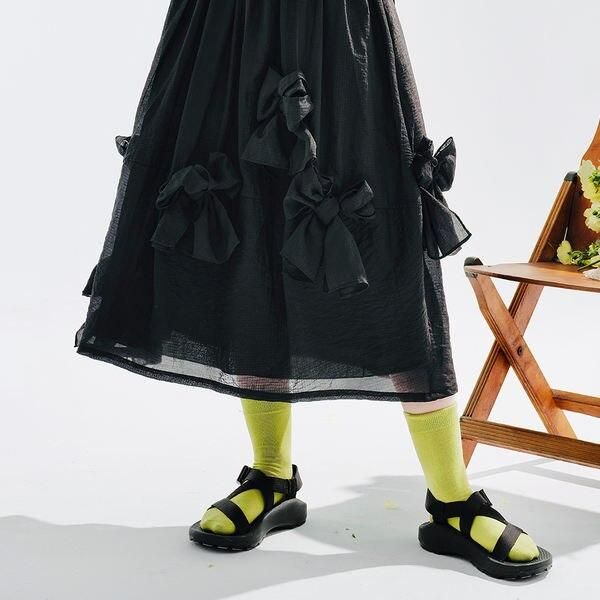 Chic Black Bow A-Line Midi Skirt