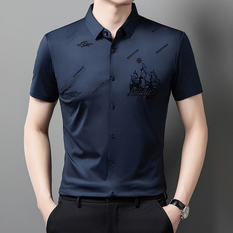 Men's Rhinestone Printed Short-sleeved Shirt