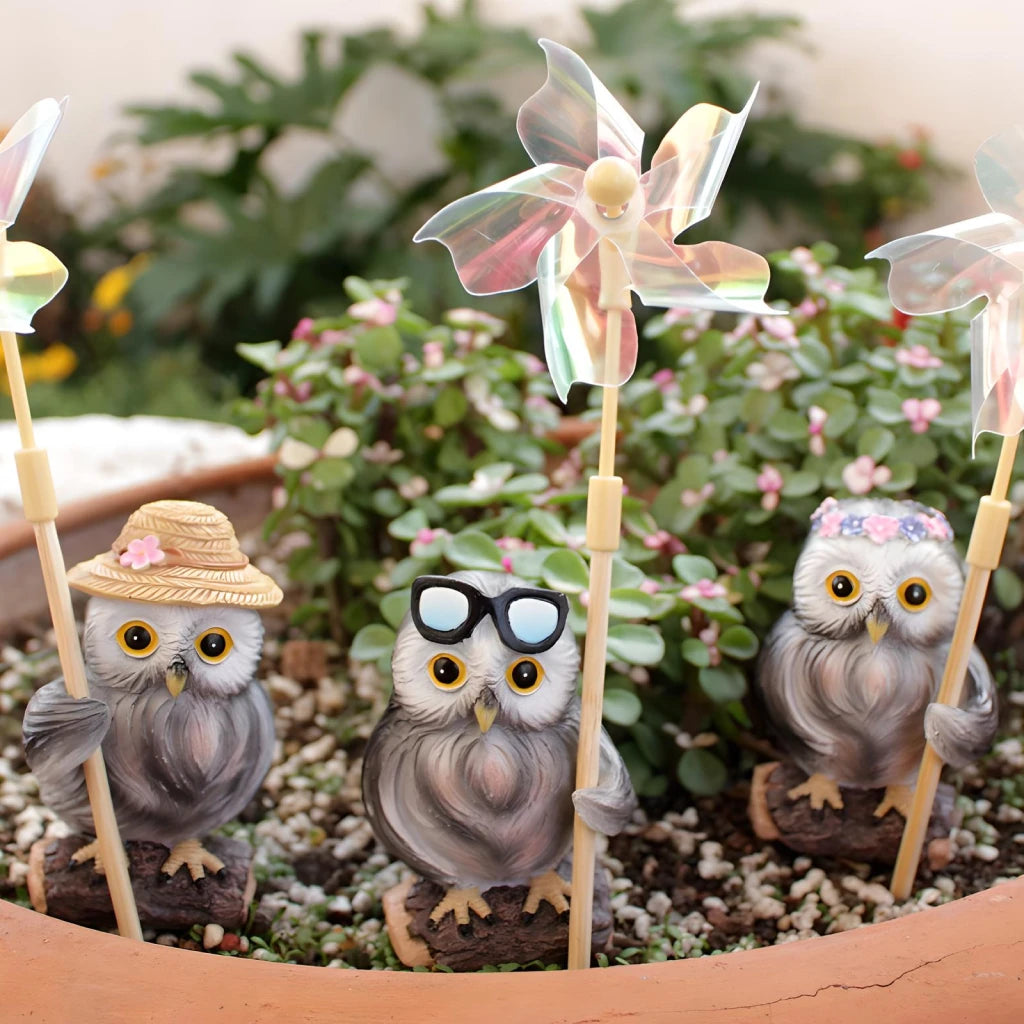 Charming Owl Resin Craft Decoration Set