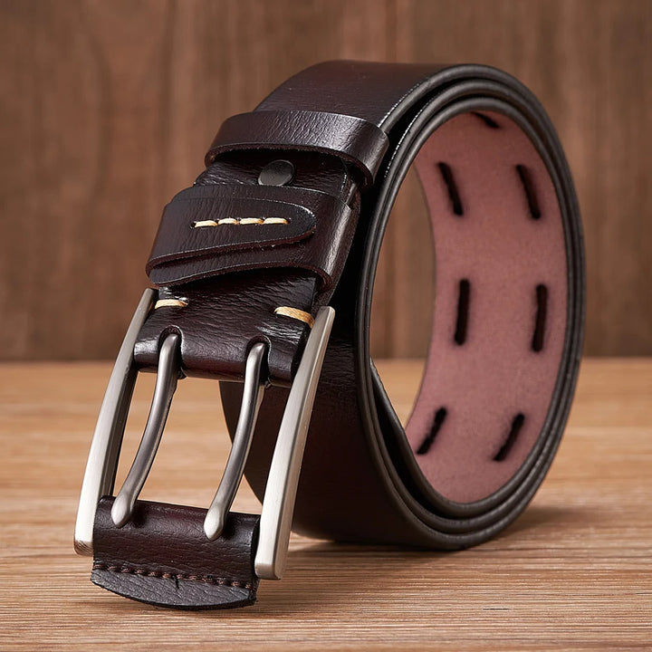 4CM Genuine Leather Belt for Men with Double Pin Buckle