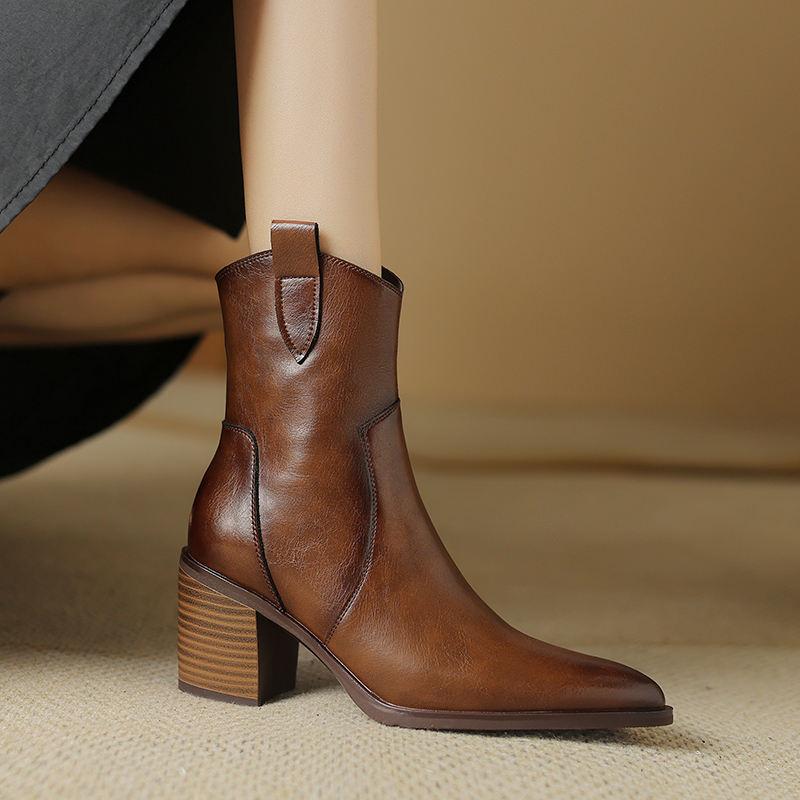 Autumn Women's Pointed Toe Chunky Heel Chelsea Boots