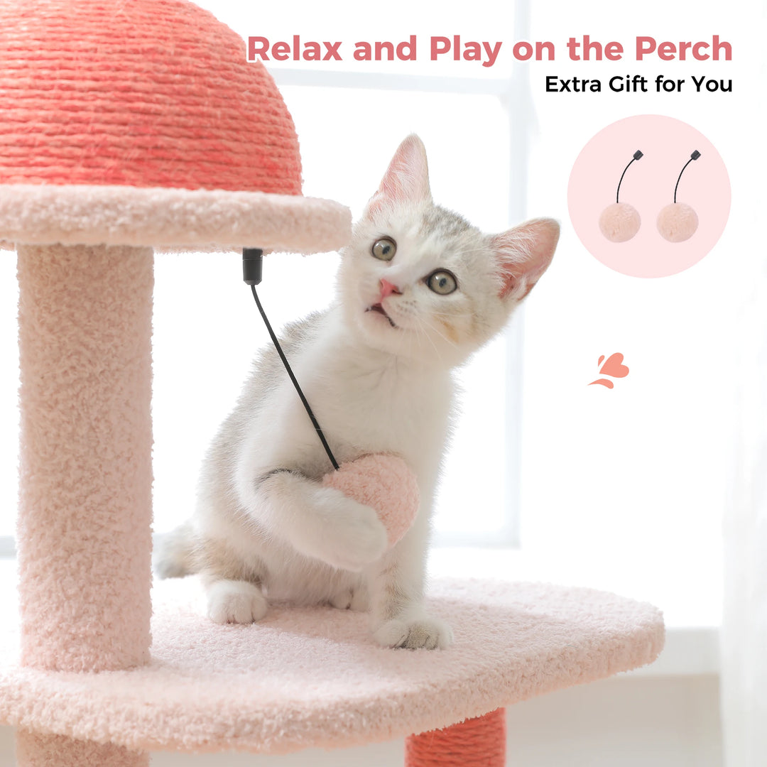 Charming Pink Flamingo Multi-Level Cat Tree with Hammock & Scratching Posts