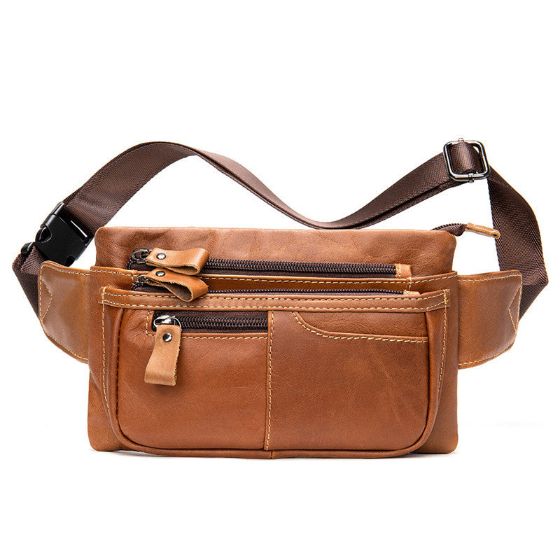 Top Layer Cowhide Casual Sports Crossbody Chest Bag