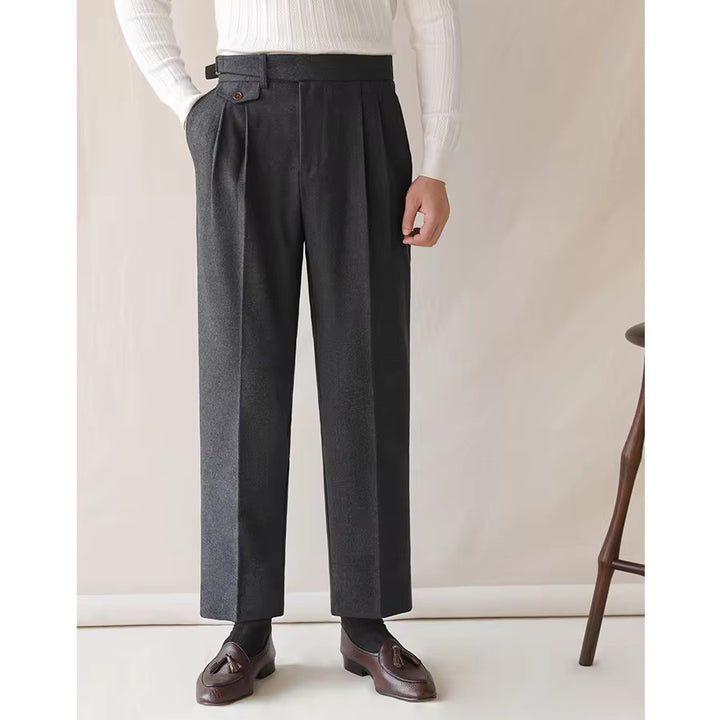 Fall Men's High Waist Solid Color Suit Pants