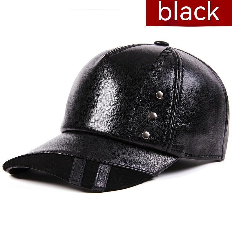 Casual Sheepskin Korean Style Baseball Cap Genuine Leather