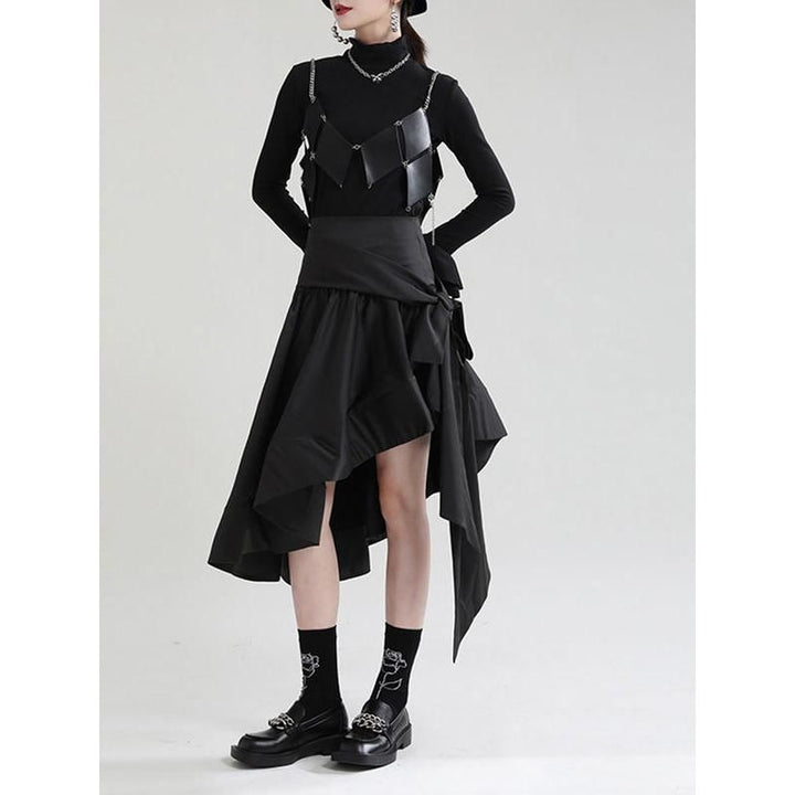 Black High Waist Asymmetrical Ruffle Skirt