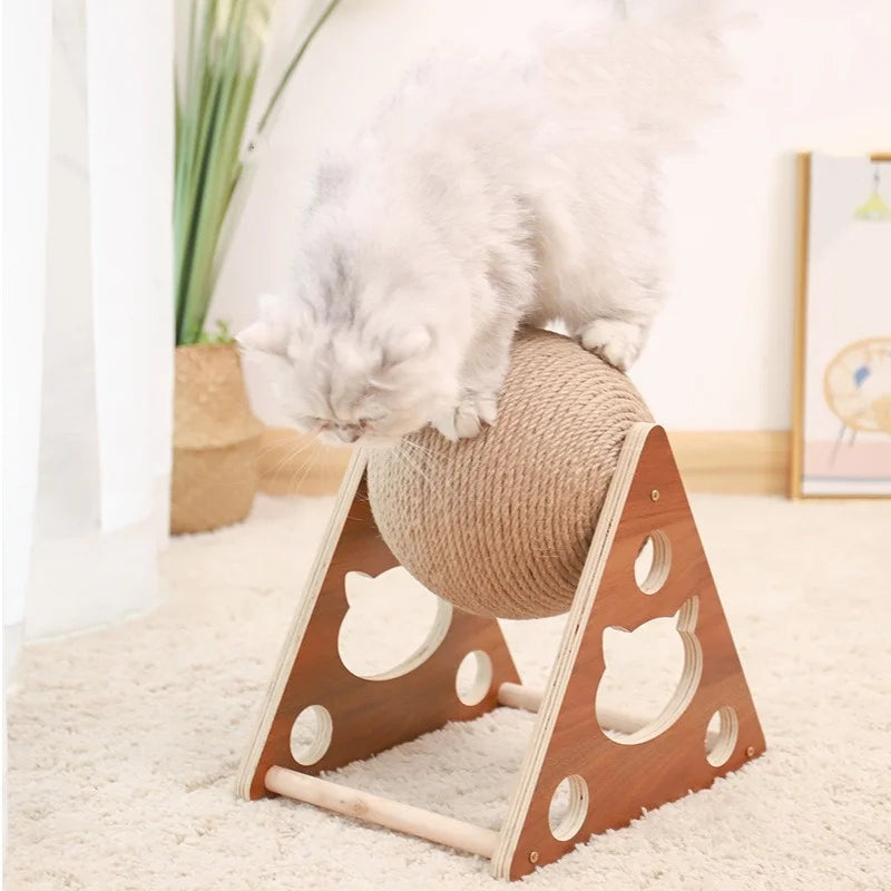 Natural Sisal Cat Scratching Ball with Solid Wood Base