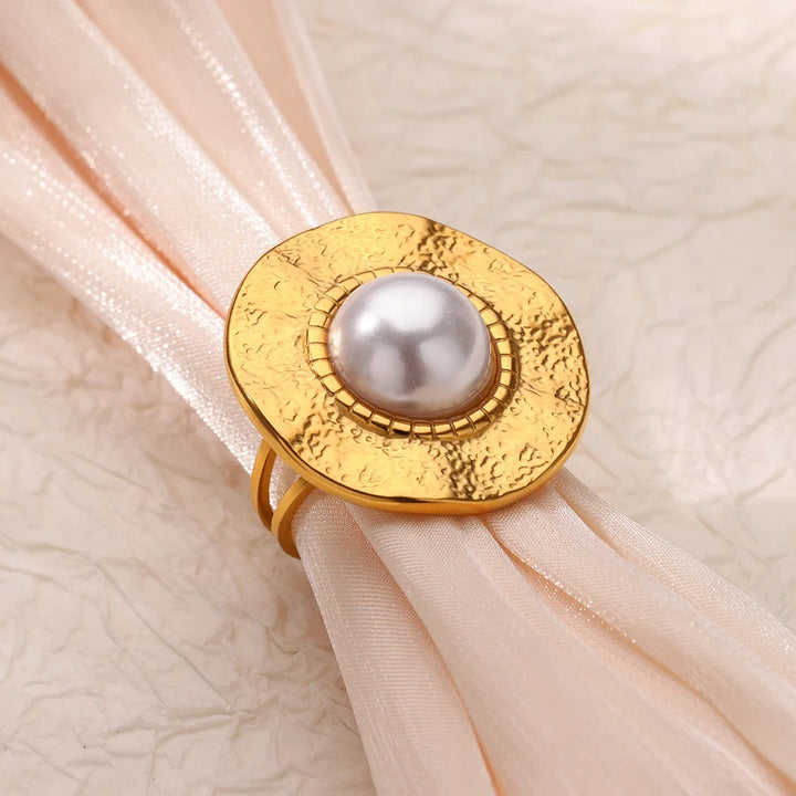 Elegant Gold-Tone Imitation Pearl Rings – Trendy Round Engagement & Statement Jewelry