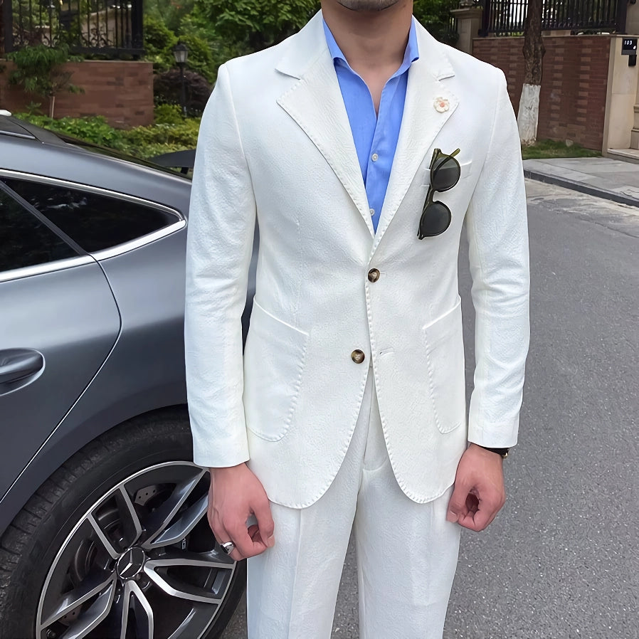 Stylish White Seersucker Suit for Men - Italian Slim Fit