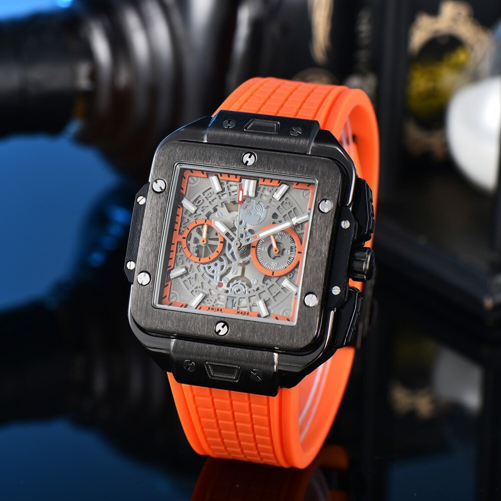 Square Hollow Quartz Watch Multicolor Silicone Men