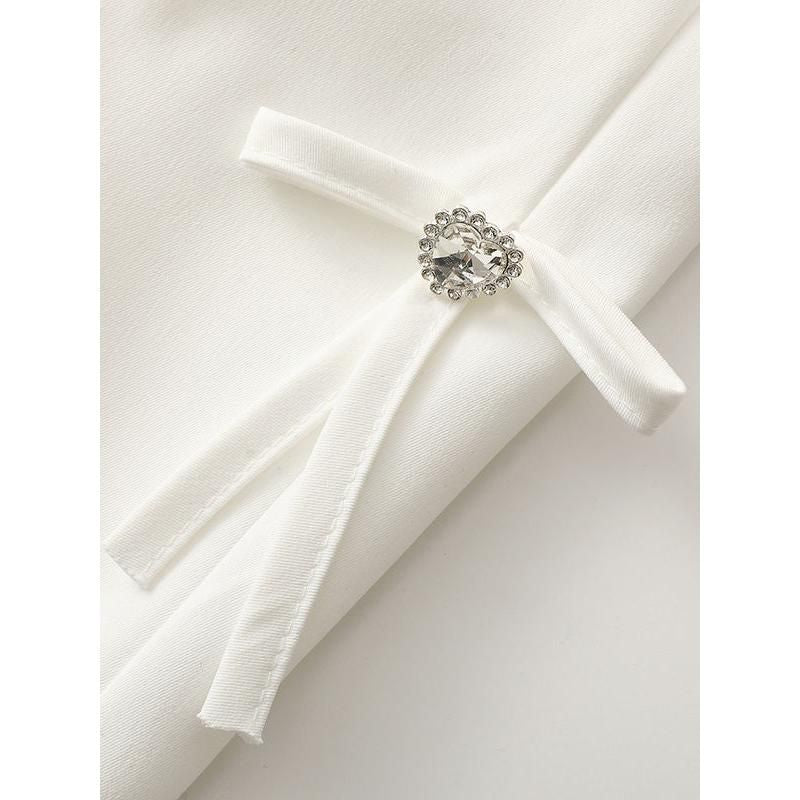 Fashion Women's White Blazer with Diamond Bow