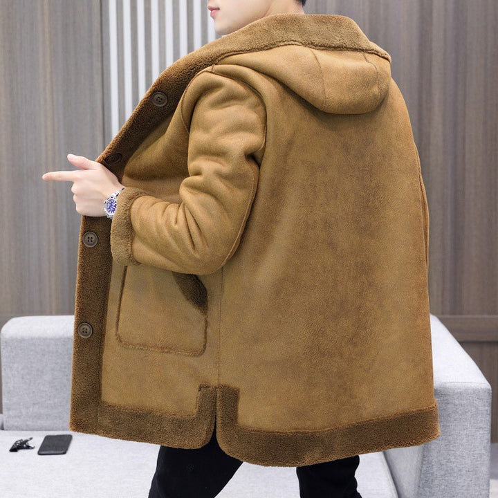 Double-sided Wear Fleece Coat Hooded Mid-length Coat