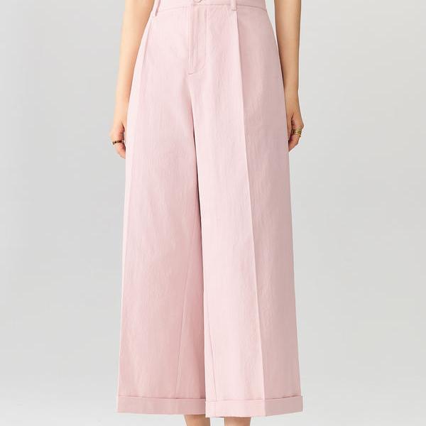 High Waist Wide-Leg Cuffed Trousers for Women