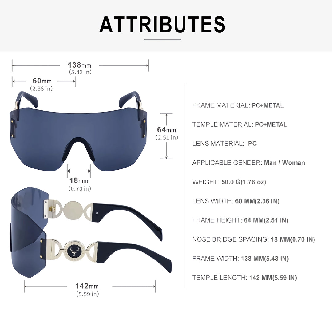 Oversized Shield Rimless Sunglasses