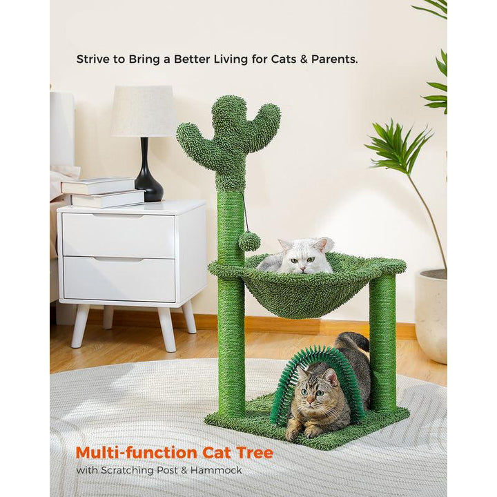 33-Inch Cactus Cat Tree Tower with Self Groomer, Hammock