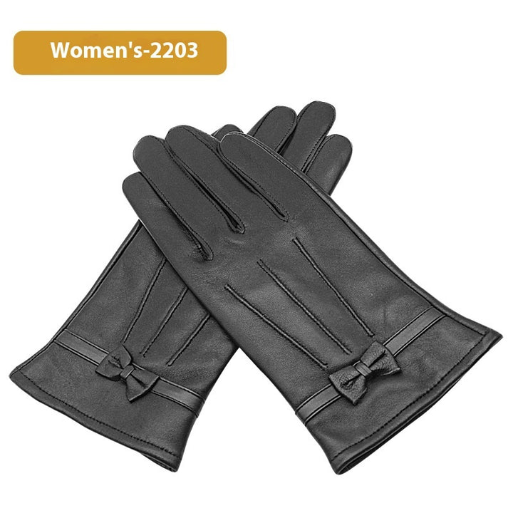 Autumn And Winter Women's Leather Gloves Fleece-lined Thick Windproof Warm Touch Screen Sheepskin