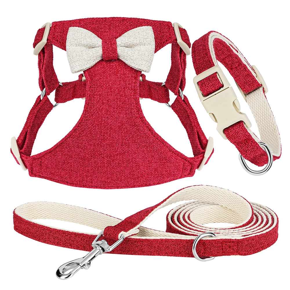 Adorable Quick Release Dog Collar Harness & Leash Set with Bowknot