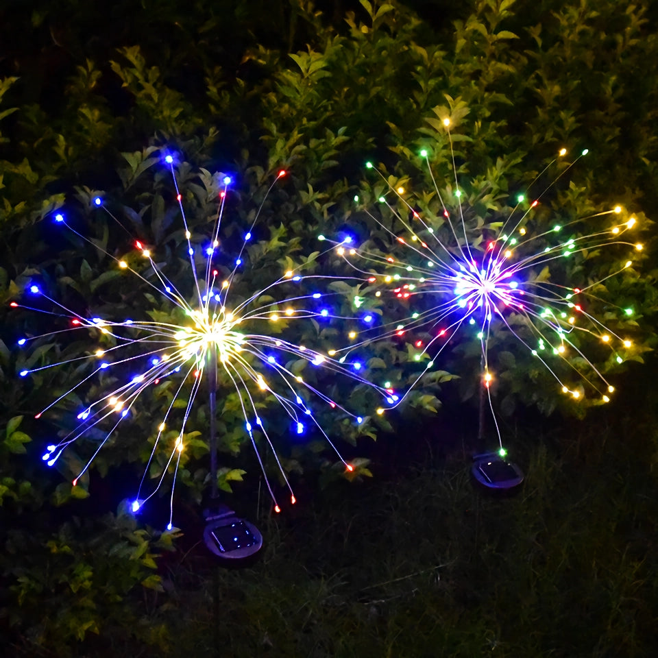 Solar Firework Lights - 2 Pack, Outdoor Waterproof, 200 LED, 8 Modes Starburst Sparkler Lights