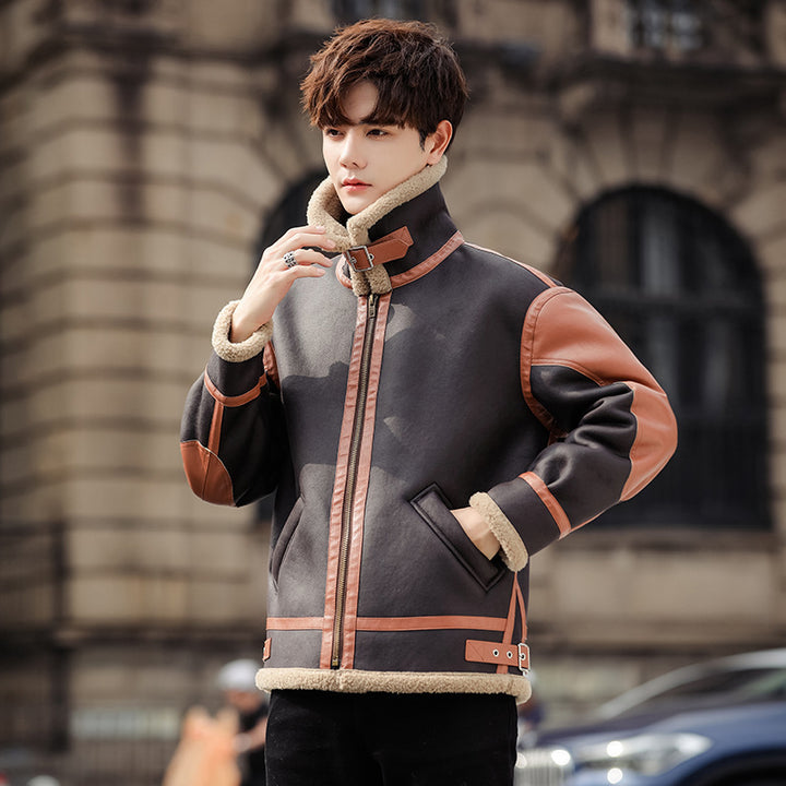 Handsome Man Fur Integrated Fleece-lined Thickened Casual Fashionable Style Coat