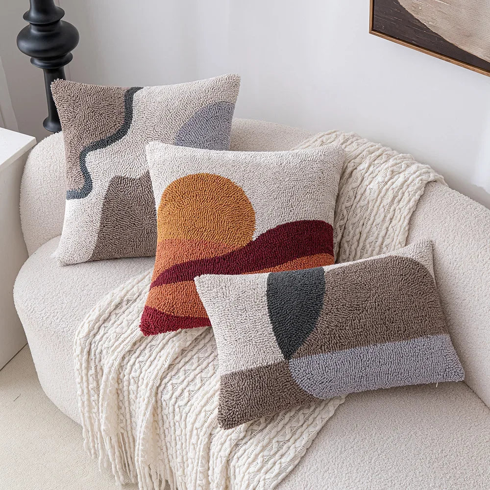 Modern Geometric Tufted Embroidered Cushion Cover