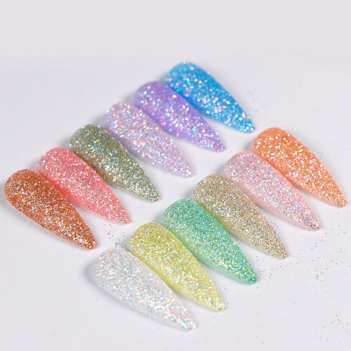 12-Box Iridescent Sugar Nail Glitter Powder Set