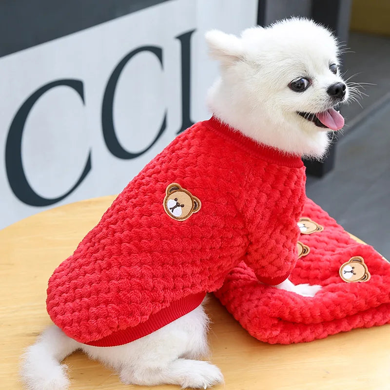 Soft Fleece Dog and Cat Coat with Bear Embroidery