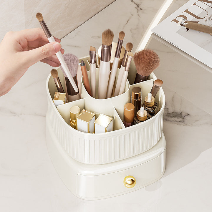 360 Rotating Makeup Brushes Holder with Drawers