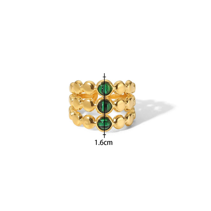 18K Gold Plated Green Malachite Triple Layer Adjustable Ring