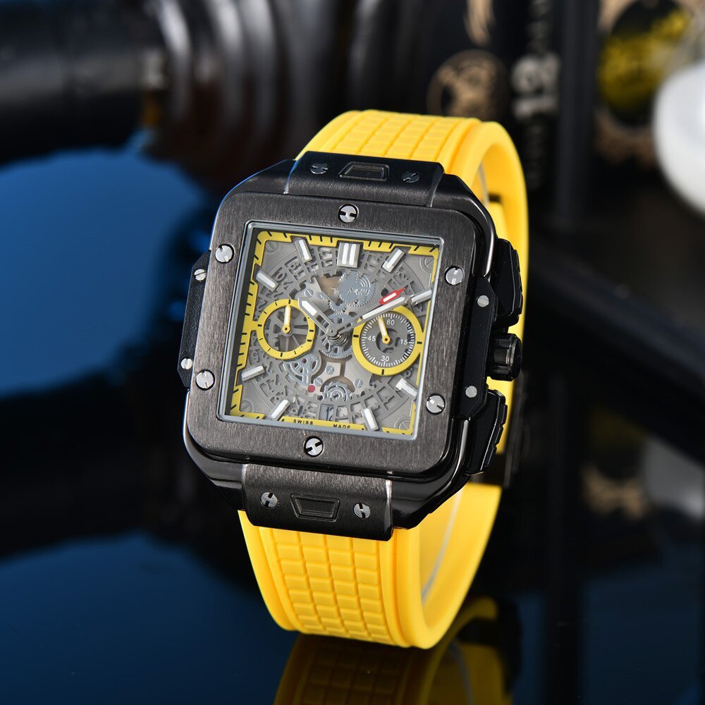 Square Hollow Quartz Watch Multicolor Silicone Men