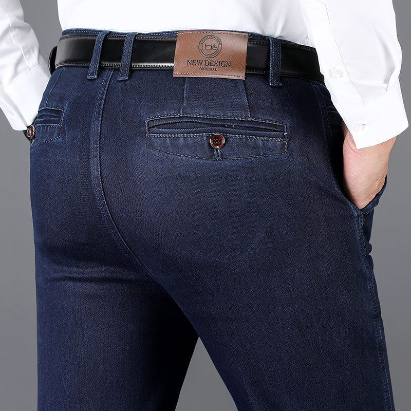 Stretch Casual Men's Trousers Straight High Waist Jeans