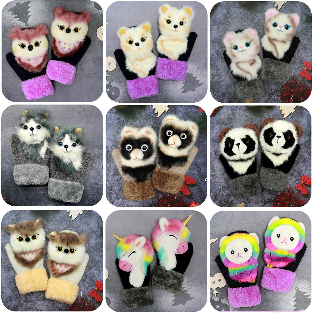 Winter Women's Plush Cartoon Animal Gloves