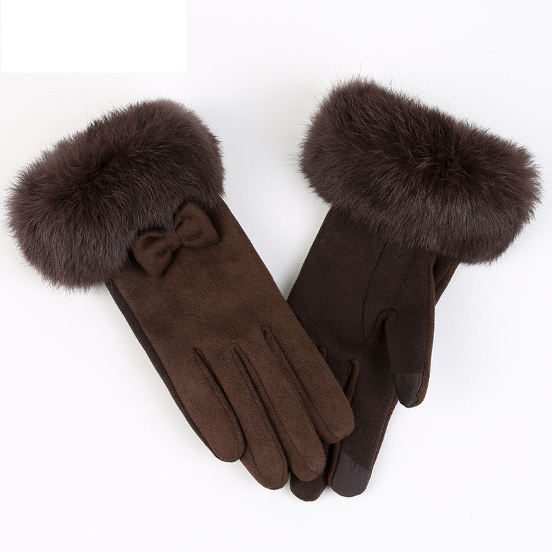 Women's Winter Cute Rabbit Hair Cycling Warm Suede Gloves