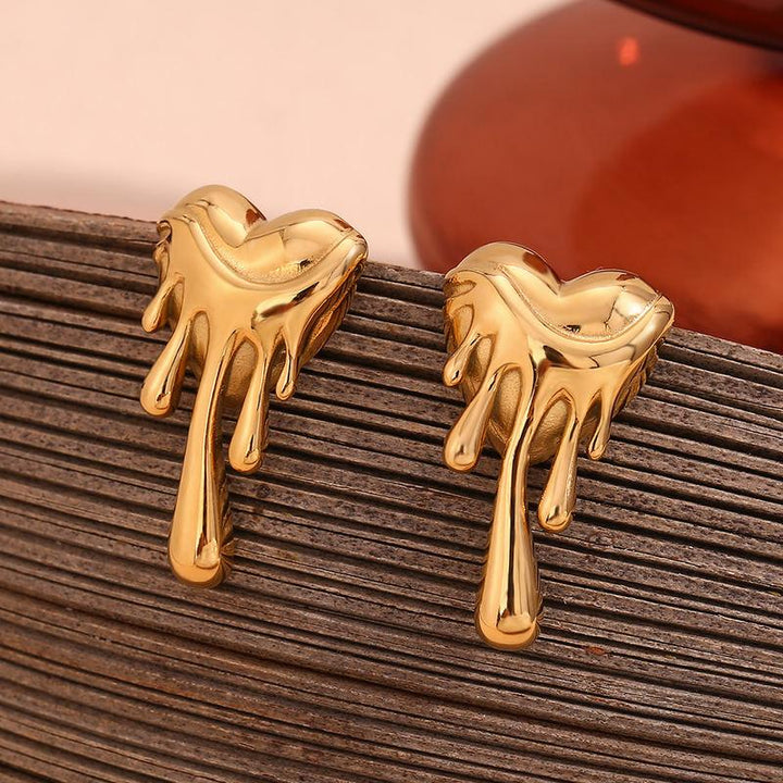 Heart-Shaped Gold Plated Hypoallergenic Stainless Steel Stud Earrings for Women