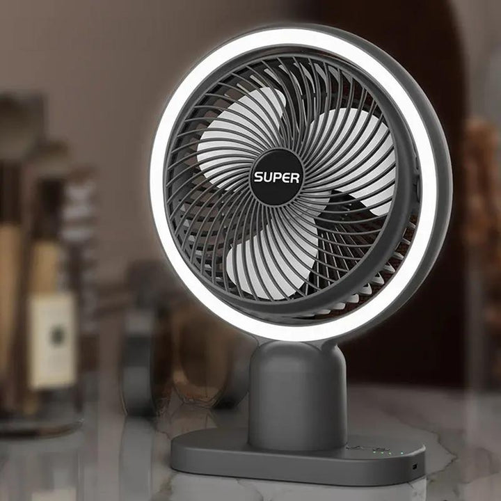 Mini Rechargeable Desk Fan with Light and 3-Speed Air Cooling