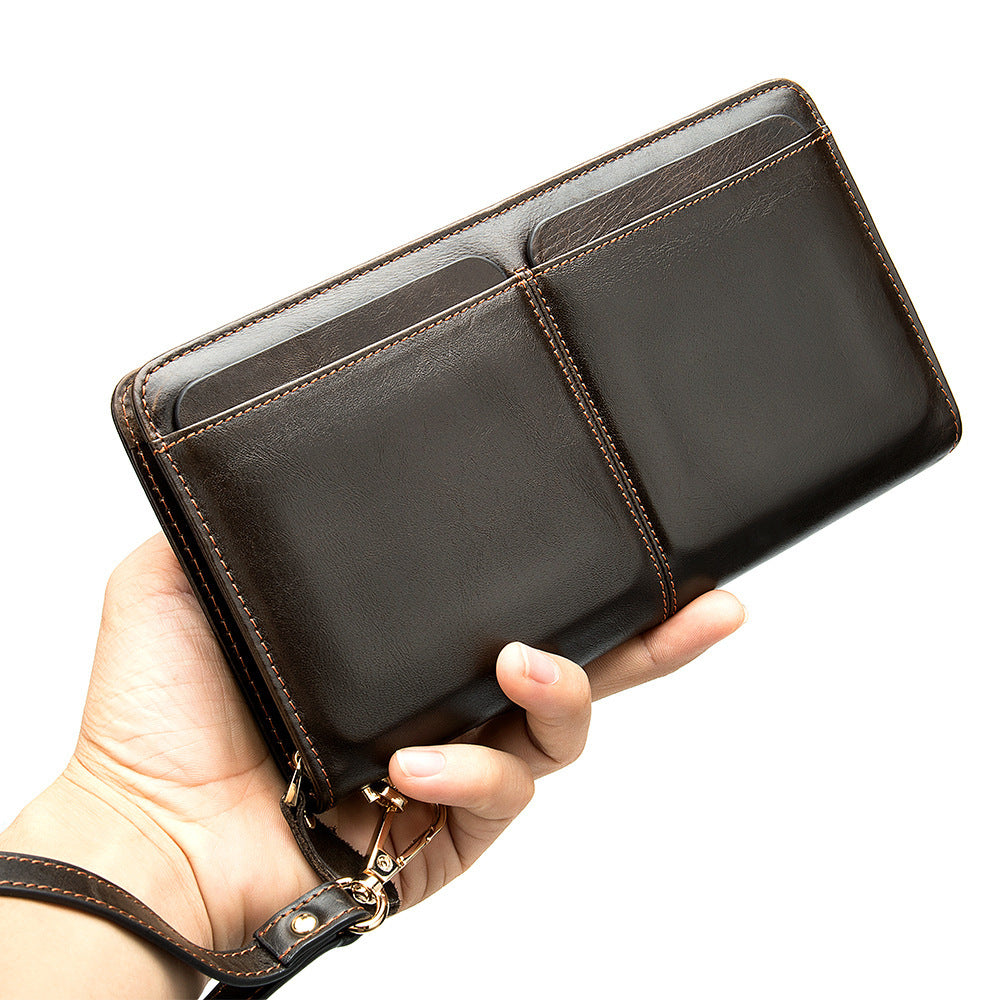 Business Double Pocket Men's Wallet Long Wallet Multiple Card Slots Genuine Leather Men's Clutch Clutch