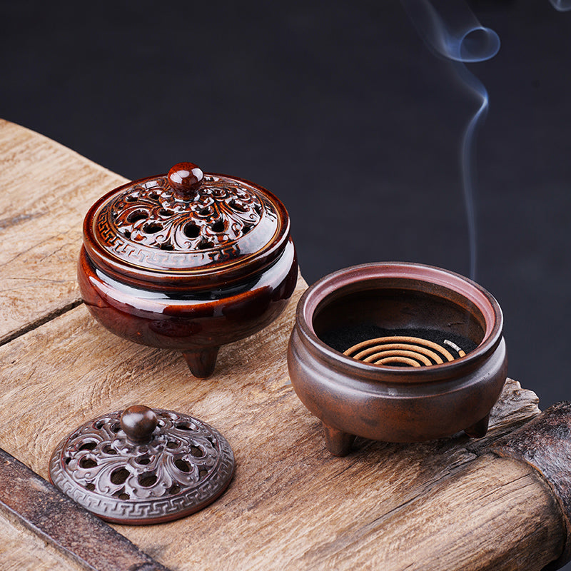 Lotus Three-Legged Ceramic Incense Burner