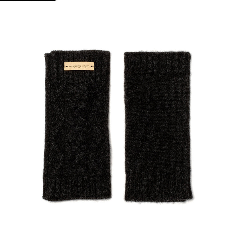 Women's New Pure Cashmere Cable Half Finger Gloves