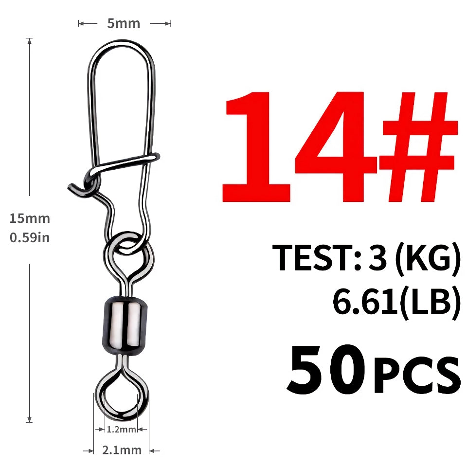 Pike Fishing Stainless Steel Swivel Connectors - 50PCS Non-Barb Pin Bearing Rolling Swivel Tackle